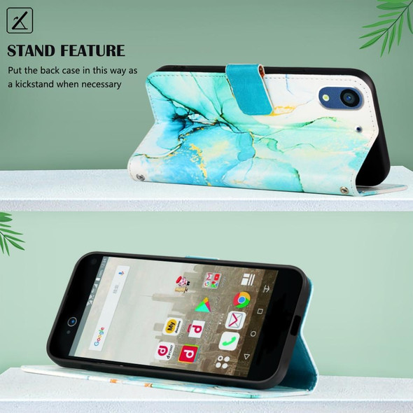 For Fujitsu Arrows NX F-01K PT003 Marble Pattern Flip Leatherette Phone Case(Green LS003)