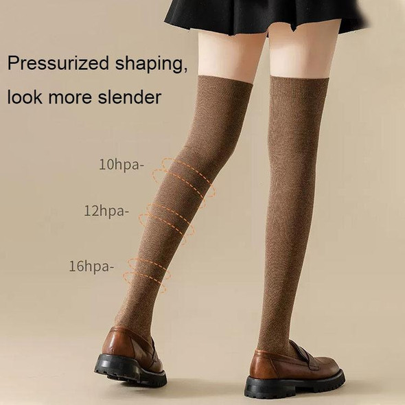 Autumn and Winter Skin-friendly Combed Cotton Compression Stockings(Khaki)