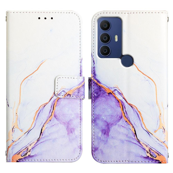 For Sharp Aquos V6/V6 Plus PT003 Marble Pattern Flip Leatherette Phone Case(White Purple LS006)