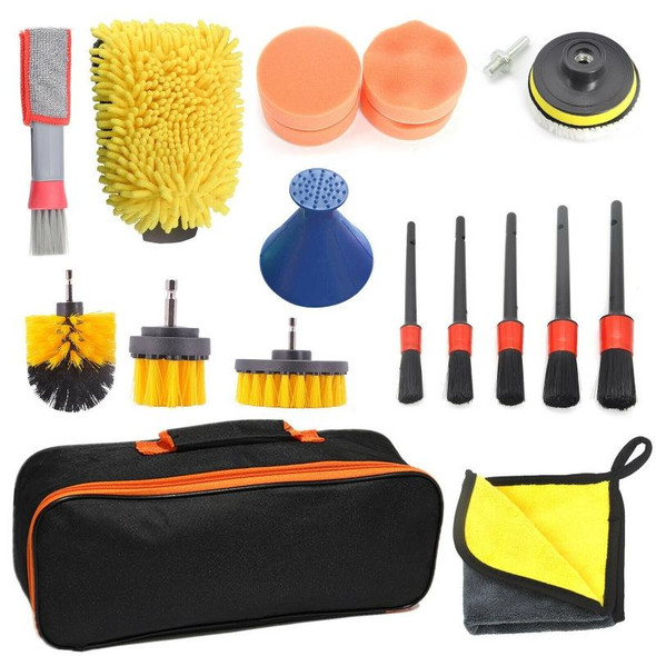 19 PCS / Set Car Beauty Cleaning Brush Details Brush Washing Glove Tool Set(Red Ring)