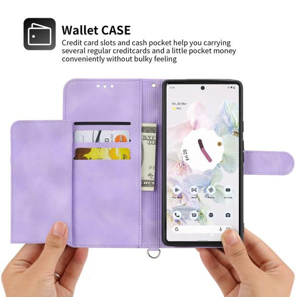 For Google Pixel 6 Skin-feel Flowers Embossed Wallet Leatherette Phone Case(Purple)