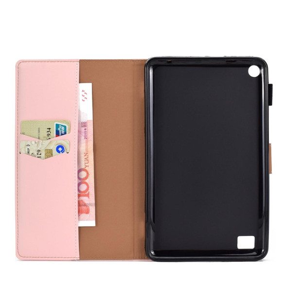 Kindle Fire 7(2015/2017/2019) Solid Color Tablet PC Universal Magnetic Horizontal Flip Leather Case with Card Slots & Holder(Pink)