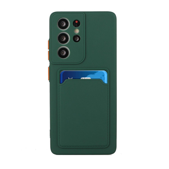 For Samsung Galaxy S22 Ultra 5G Card Slot Design Shockproof TPU Phone Case(Dark Green)