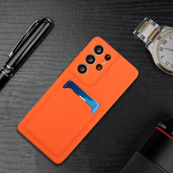 For Samsung Galaxy S22 Ultra 5G Card Slot Design Shockproof TPU Phone Case(Orange)