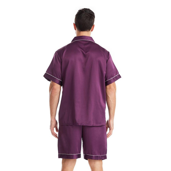 Summer Men Lapel Solid Color Short Pajamas Set, Size:M(Dark Purple)