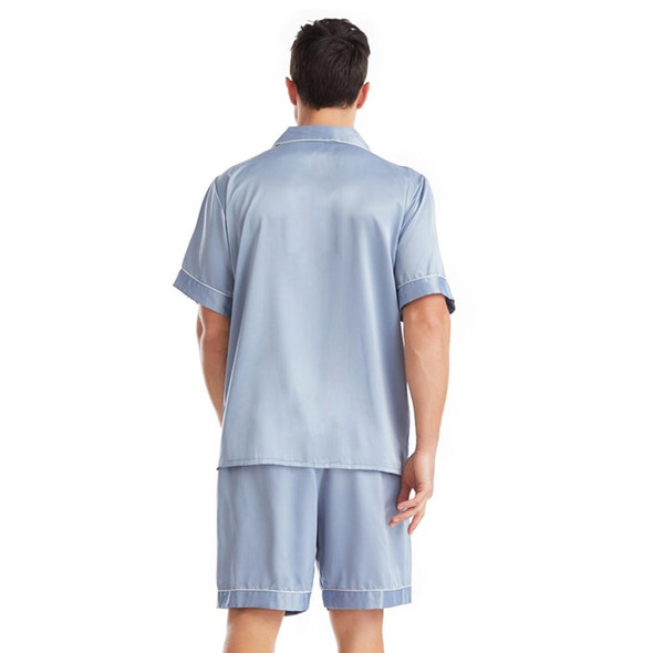 Summer Men Lapel Solid Color Short Pajamas Set, Size:L(Light Grey)