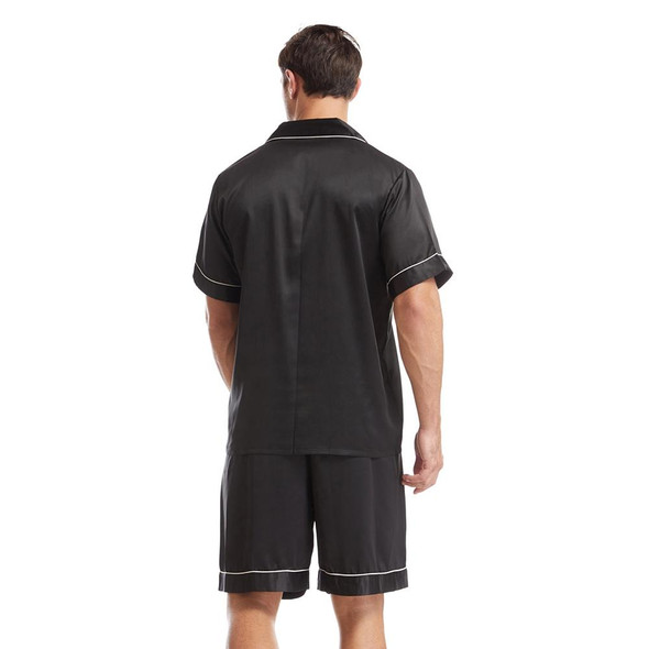 Summer Men Lapel Solid Color Short Pajamas Set, Size:M(Black)