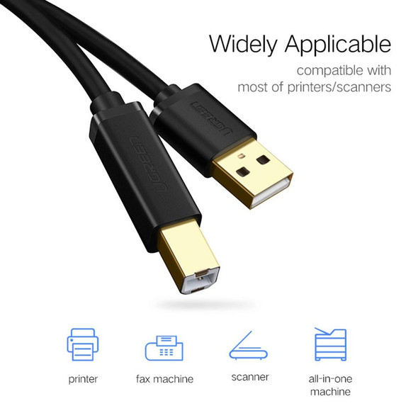 UGREEN USB 2.0 Gold-plated Printer Cable Data Cable, For Canon, Epson, HP, Cable Length: 1.5m