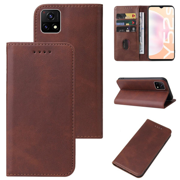 For For vivo Y52s 5G CN Version / iQOO U3 / U3x Magnetic Closure Leatherette Phone Case(Brown)