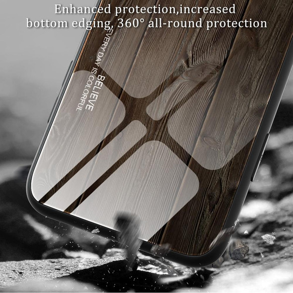 For Xiaomi Redmi A1 4G Wood Grain Glass Phone Case(Coffee)