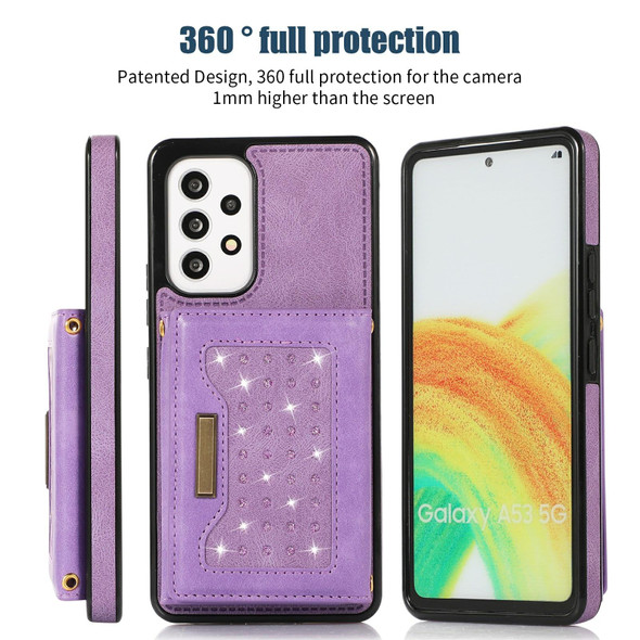 For Samsung Galaxy A52 5G/A52s 5G Three-fold RFID Leatherette Phone Case with Lanyard(Purple)