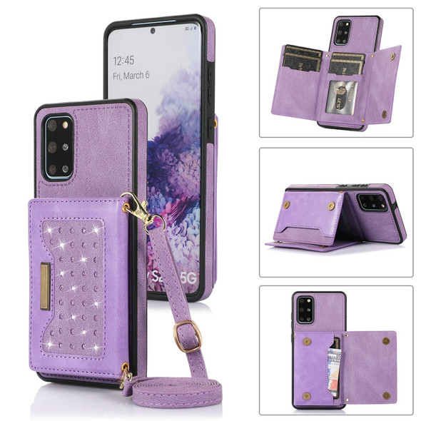 For Samsung Galaxy S20 Three-fold RFID Leatherette Phone Case with Lanyard(Purple)