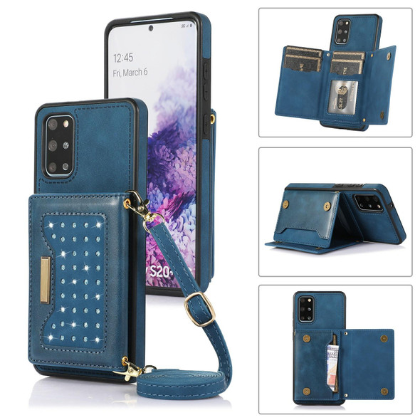 For Samsung Galaxy S20 Three-fold RFID Leatherette Phone Case with Lanyard(Blue)