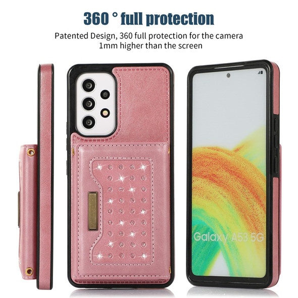 For Samsung Galaxy A52 5G/A52s 5G Three-fold RFID Leatherette Phone Case with Lanyard(Rose Gold)