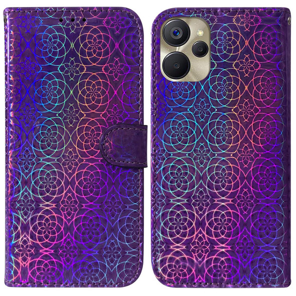 For Realme 9i 5G Colorful Magnetic Buckle Leatherette Phone Case(Purple)