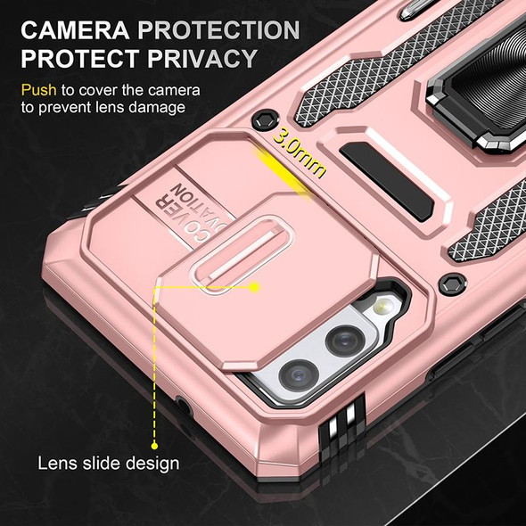 For Samsung Galaxy A42 5G Armor PC + TPU Camera Shield Phone Case(Rose Gold)