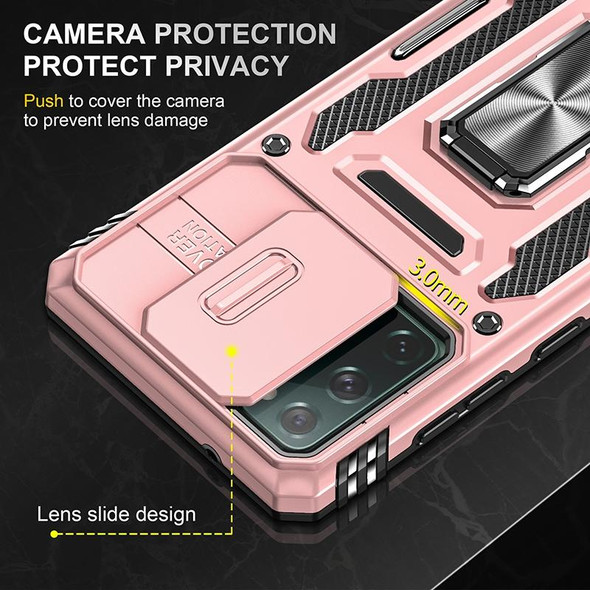 For Samsung Galaxy S20 FE Armor PC + TPU Camera Shield Phone Case(Rose Gold)