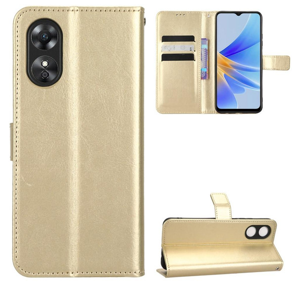 For OPPO A17 Retro Crazy Horse Texture Leatherette Phone Case(Gold)