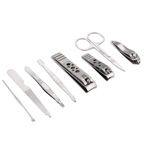 8 in 1 Nail Care Clipper Pedicure Manicure Kits (Large Nail Clippers, Small Nail Clippers, Oblique Nail Nipper, Dual Head Steel Push, Eyebrow Scissors, Eyebrow Tweezers, Ear Pick, Double Side Nail File) with Leatherette Bag