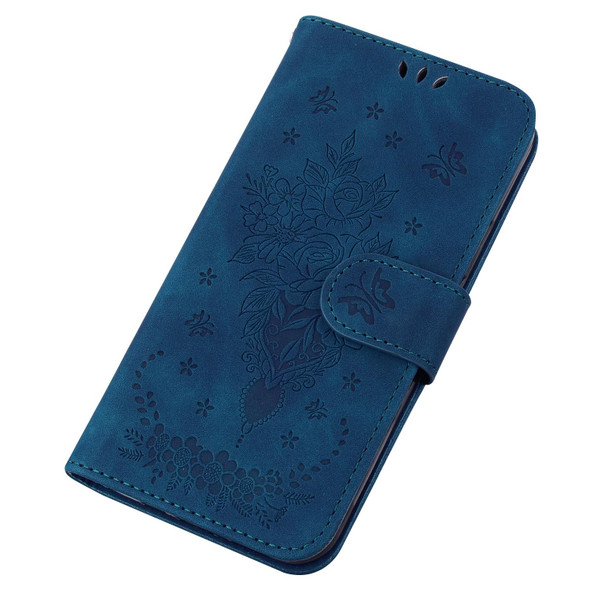 For Tecno Camon 19 Neo Butterfly Rose Embossed Leatherette Phone Case(Blue)