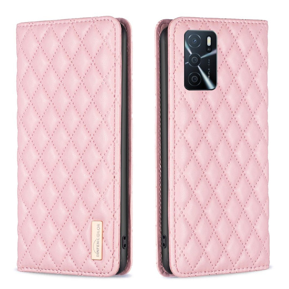 For OPPO A16s / A16 / A54s / A55 5G / A54 4G Diamond Lattice Magnetic Leatherette Flip Phone Case(Pink)