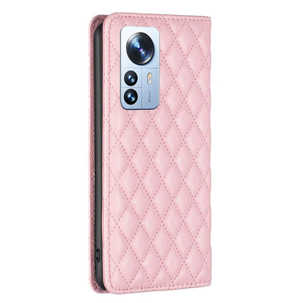 For Xiaomi 12 Pro Diamond Lattice Magnetic Leather Flip Phone Case(Pink)