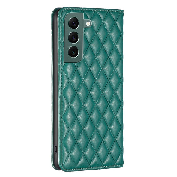 For Samsung Galaxy S22+ 5G Diamond Lattice Magnetic Leatherette Flip Phone Case(Green)