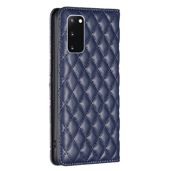 For Samsung Galaxy S20 Diamond Lattice Magnetic Leatherette Flip Phone Case(Blue)