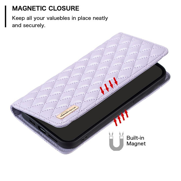 For Samsung Galaxy S22 Ultra 5G Diamond Lattice Magnetic Leatherette Flip Phone Case(Purple)