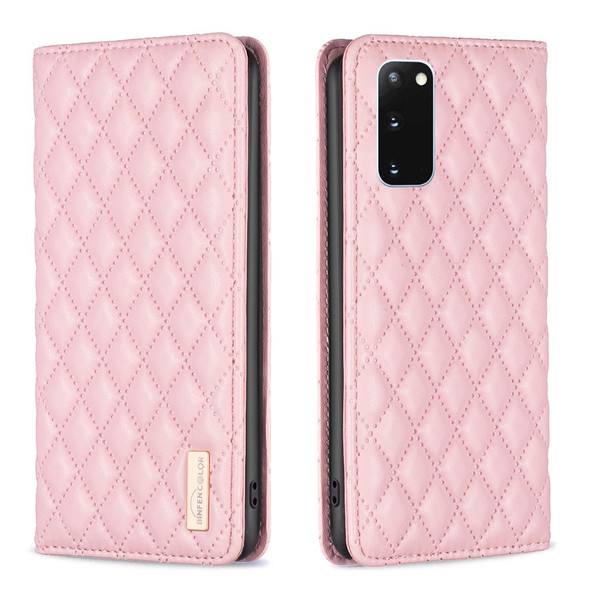 For Samsung Galaxy S20 Diamond Lattice Magnetic Leatherette Flip Phone Case(Pink)