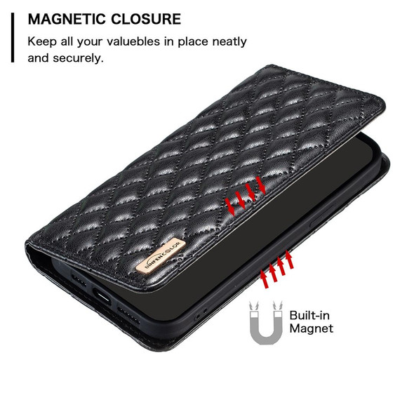 For Samsung Galaxy S21 FE 5G Diamond Lattice Magnetic Leatherette Flip Phone Case(Black)