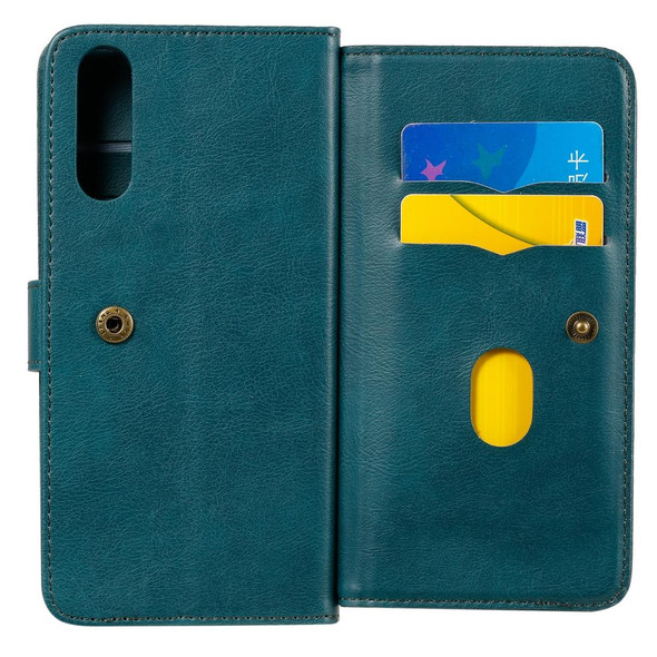 Sony Xpeira 10 II Multifunctional Magnetic Copper Buckle Horizontal Flip Solid Color Leather Case with 10 Card Slots & Wallet & Holder & Photo Frame(Dark Green)