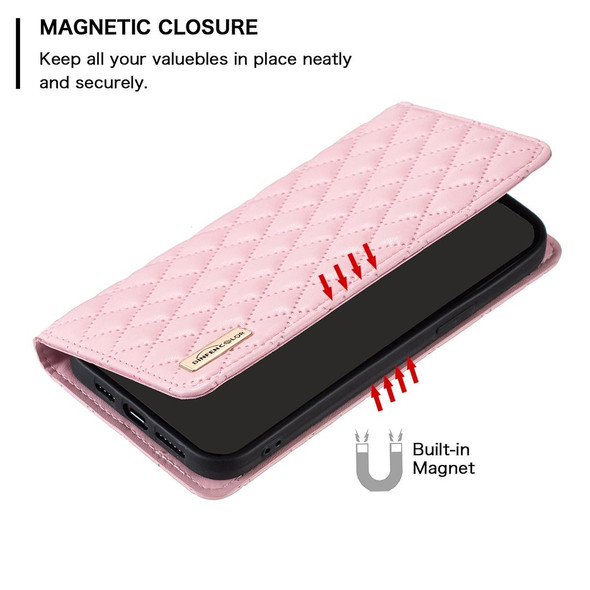 For Samsung Galaxy S21 5G Diamond Lattice Magnetic Leatherette Flip Phone Case(Pink)
