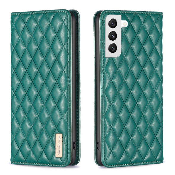 For Samsung Galaxy S22 5G Diamond Lattice Magnetic Leatherette Flip Phone Case(Green)