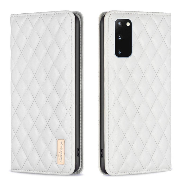 For Samsung Galaxy S20 Diamond Lattice Magnetic Leatherette Flip Phone Case(White)