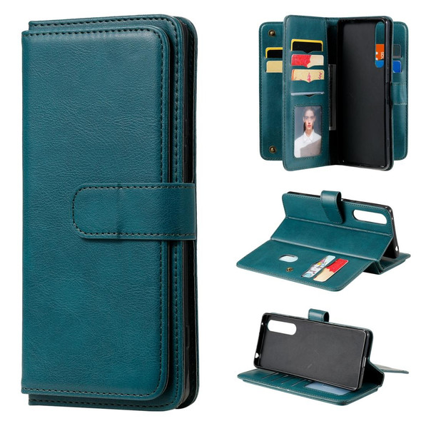 Sony Xpeira 1 II Multifunctional Magnetic Copper Buckle Horizontal Flip Solid Color Leather Case with 10 Card Slots & Wallet & Holder & Photo Frame(Dark Green)