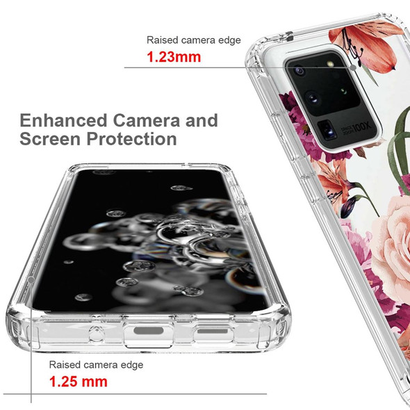 For Samsung Galaxy S20 Ultra PC+TPU Transparent Painted Phone Case(Purple Floral)