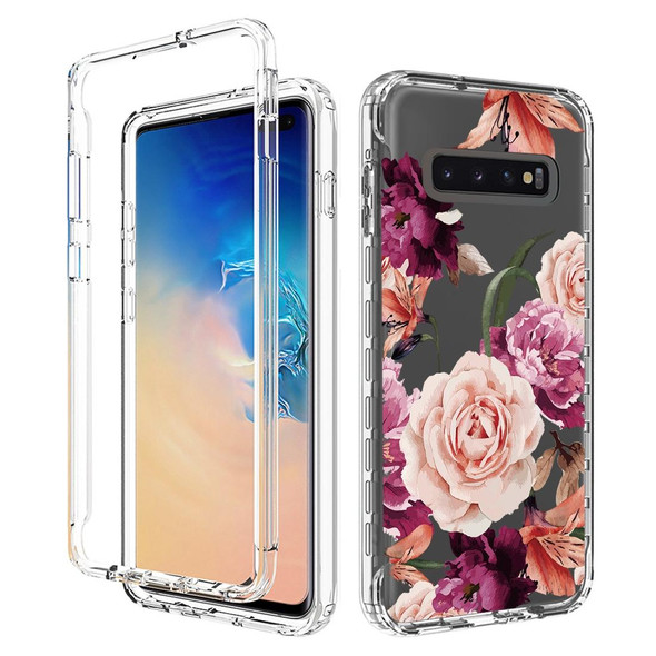 For Samsung Galaxy S10+ PC+TPU Transparent Painted Phone Case(Purple Floral)