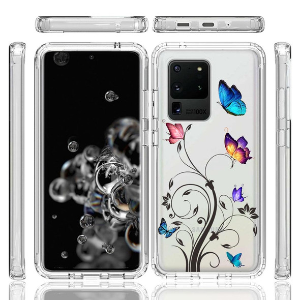 For Samsung Galaxy S20 Ultra PC+TPU Transparent Painted Phone Case(Tree Butterflies)