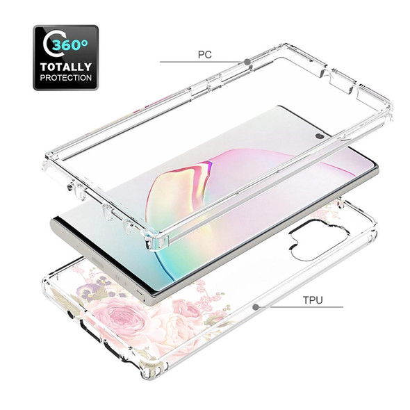 For Samsung Galaxy Note10+ PC+TPU Transparent Painted Phone Case(Pink Rose)