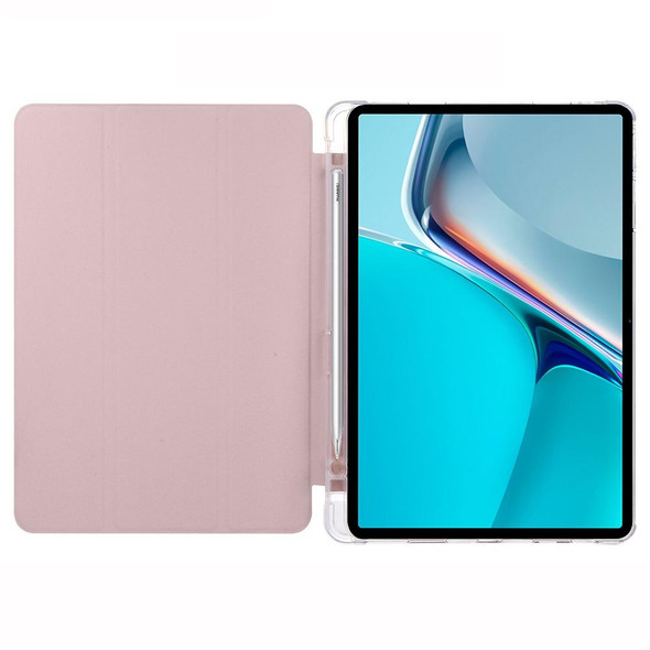 For Huawei MatePad 11 2021 3-folding Transparent TPU Smart Leatherette Tablet Case(Ice Pink)