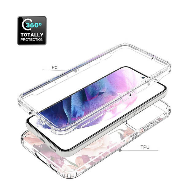For Samsung Galaxy S22 5G PC+TPU Transparent Painted Phone Case(Pink Rose)