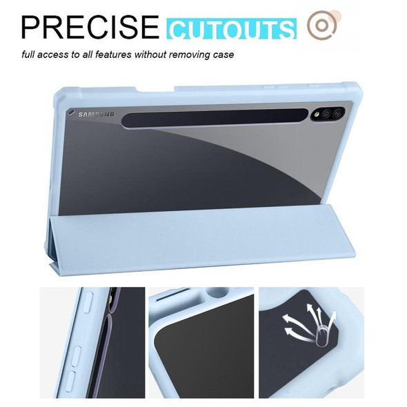 For Samsung Galaxy Tab S7+ Acrylic 3-folding Smart Leatherette Tablet Case(Ice Blue)