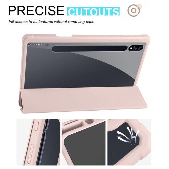 For Samsung Galaxy Tab S7 Acrylic 3-folding Smart Leatherette Tablet Case(Ice Pink)