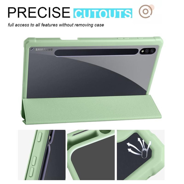 For Samsung Galaxy Tab S7+ Acrylic 3-folding Smart Leatherette Tablet Case(Green)