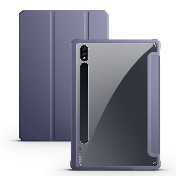 For Samsung Galaxy Tab S7 Acrylic 3-folding Smart Leatherette Tablet Case(Purple)
