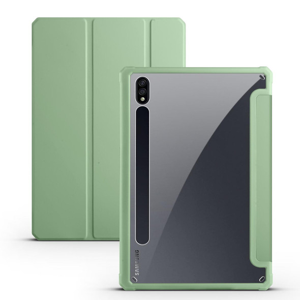 For Samsung Galaxy Tab S7 Acrylic 3-folding Smart Leatherette Tablet Case(Green)
