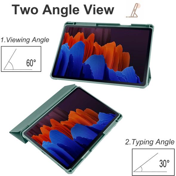 For Samsung Galaxy Tab S7+ Acrylic 3-folding Smart Leatherette Tablet Case(Dark Green)