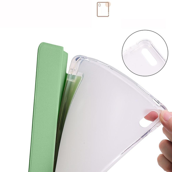 For Huawei MatePad 11 2021 3-folding Transparent TPU Smart Leatherette Tablet Case(Matcha Green)