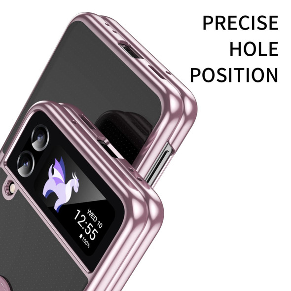 For Samsung Galaxy Z Flip3 5G Electroplating Transparent Phone Case with Ring(Purple)